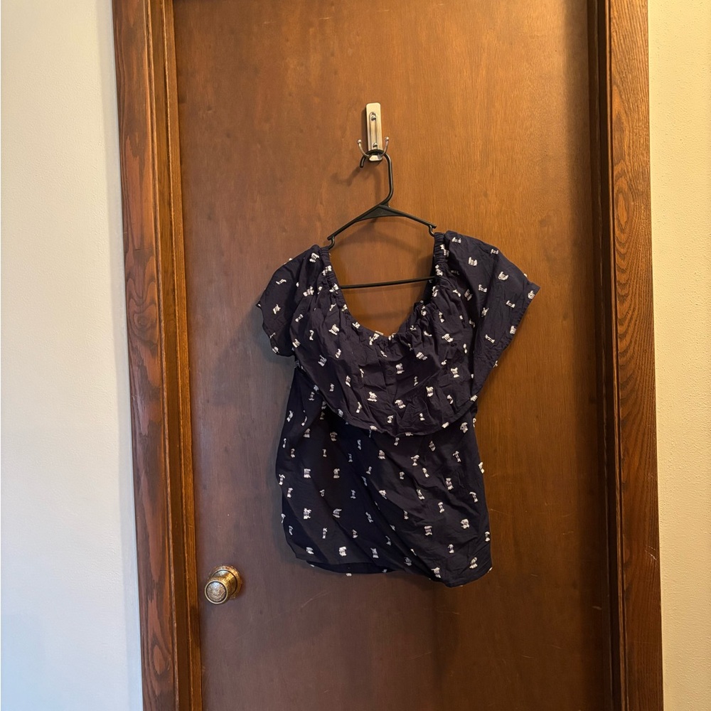 Navy Blue Women's Top and skirt with White Pattern